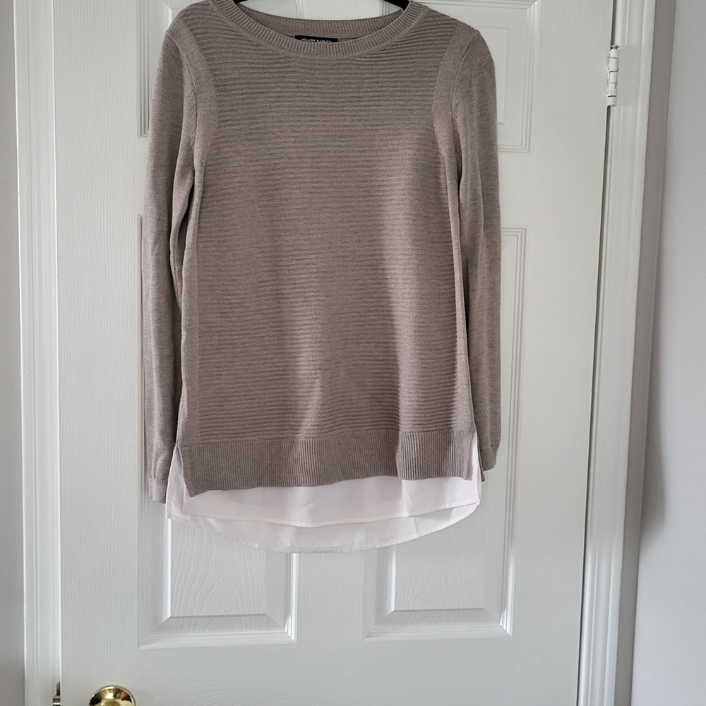 Hilary Radley Taupe Sweater with White Layer